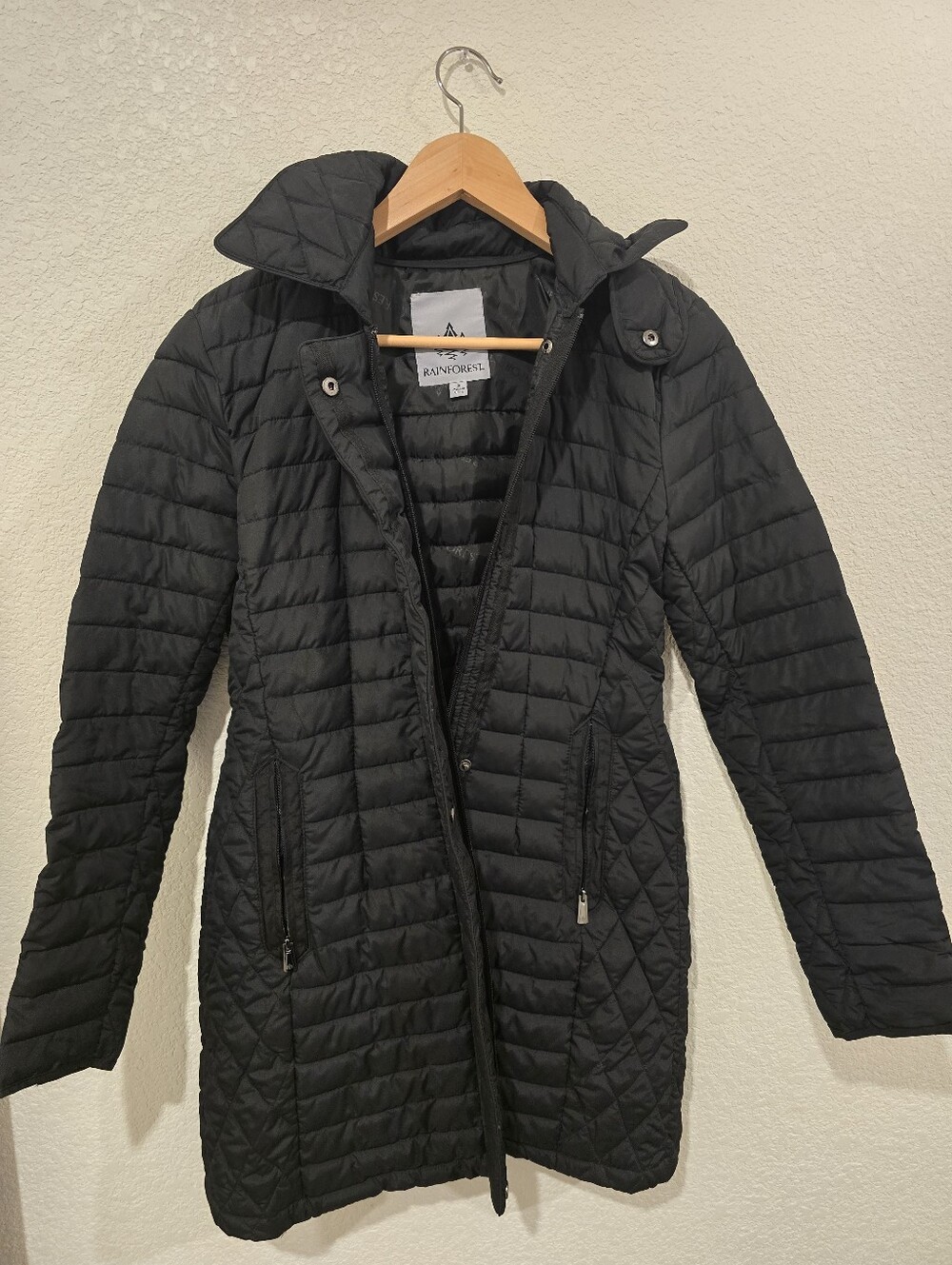 Rainforest Black Quilted Long Puffer Coat